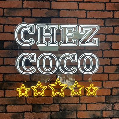 neon personnalisé Chez Coco restaurant Paris enseigne lumineuse